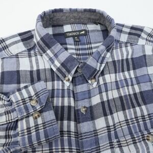 TOAD&CO Mens Flannel Shirt Size M Blue Plaid Long Sleeve‎ Button Up Casual FLAWS
